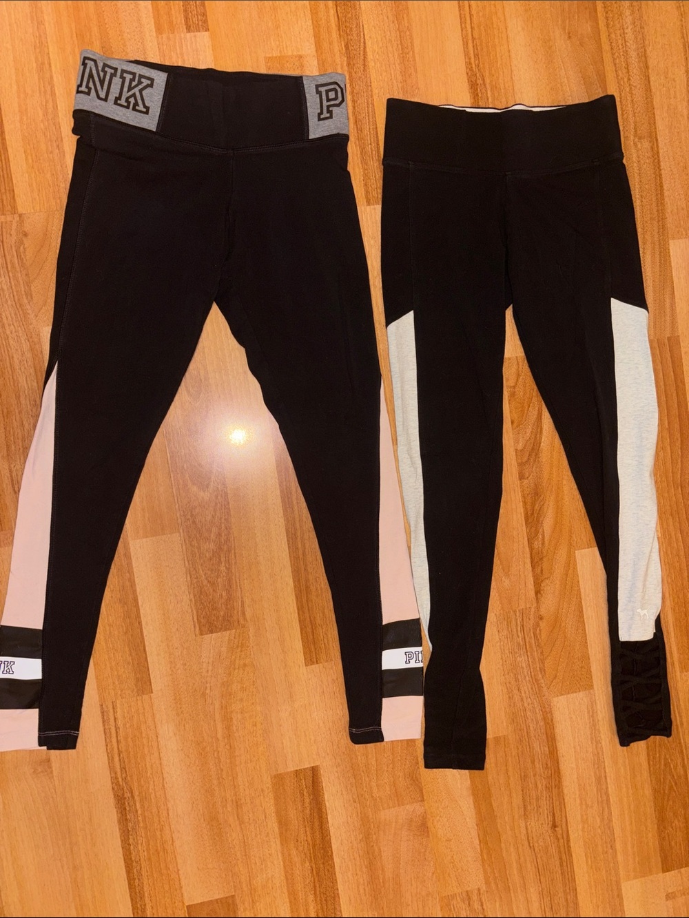 PINK Victoria's Secret Black Leggings with Pink & Gray Panels